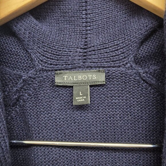 Talbots Open Front Cardigan Sweater Large Navy And Cream Striped Cashmere Blend - Picture 3 of 6